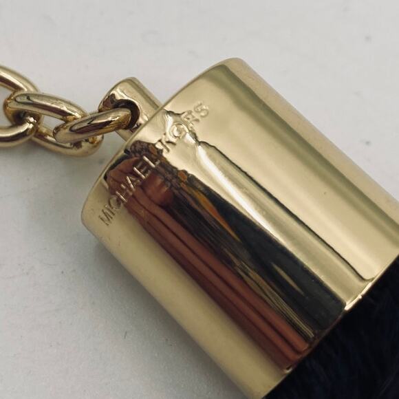 Michael Kors Large Ostrich Feather Keychain Bag Charm Accessory Black Gold - Picture 5 of 5